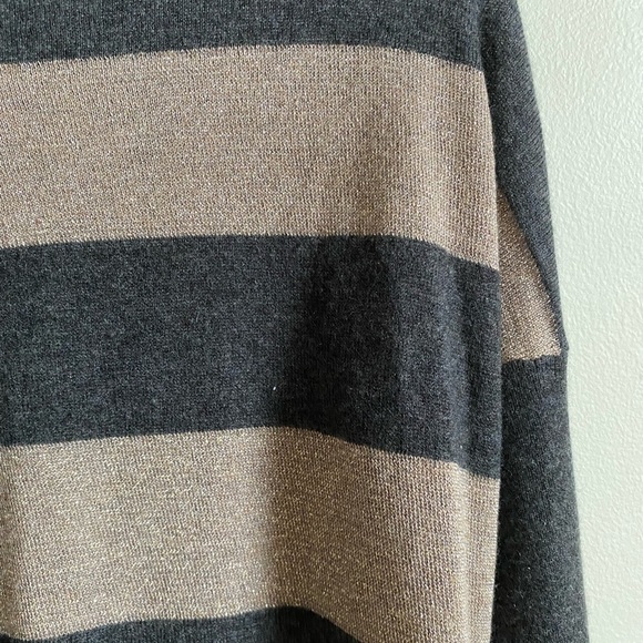 Vince Grey And Gold Metallic Stripe Cashmere Sweater L - Picture 6 of 9